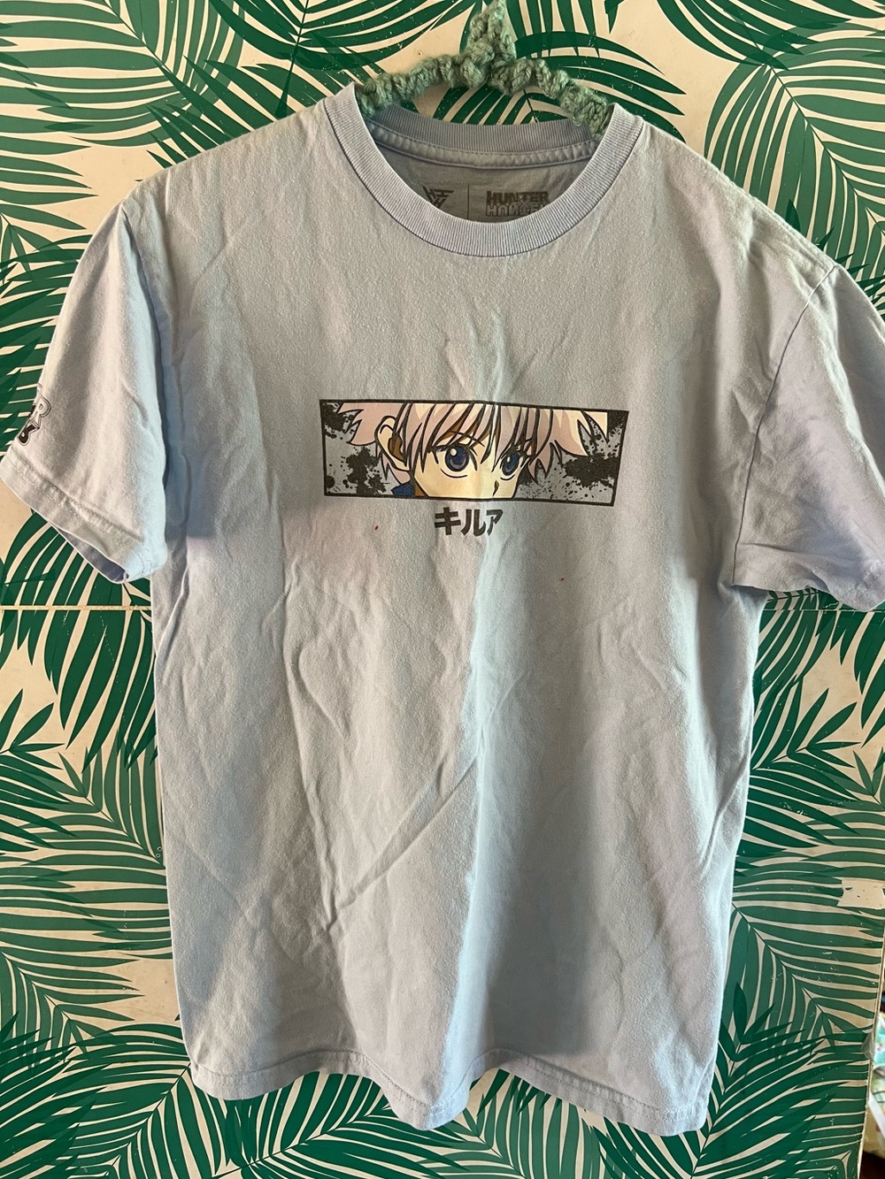 Hypland Hunter x Hunter baby blue Tee with Anime Killua Eye Graphic Print Sz S